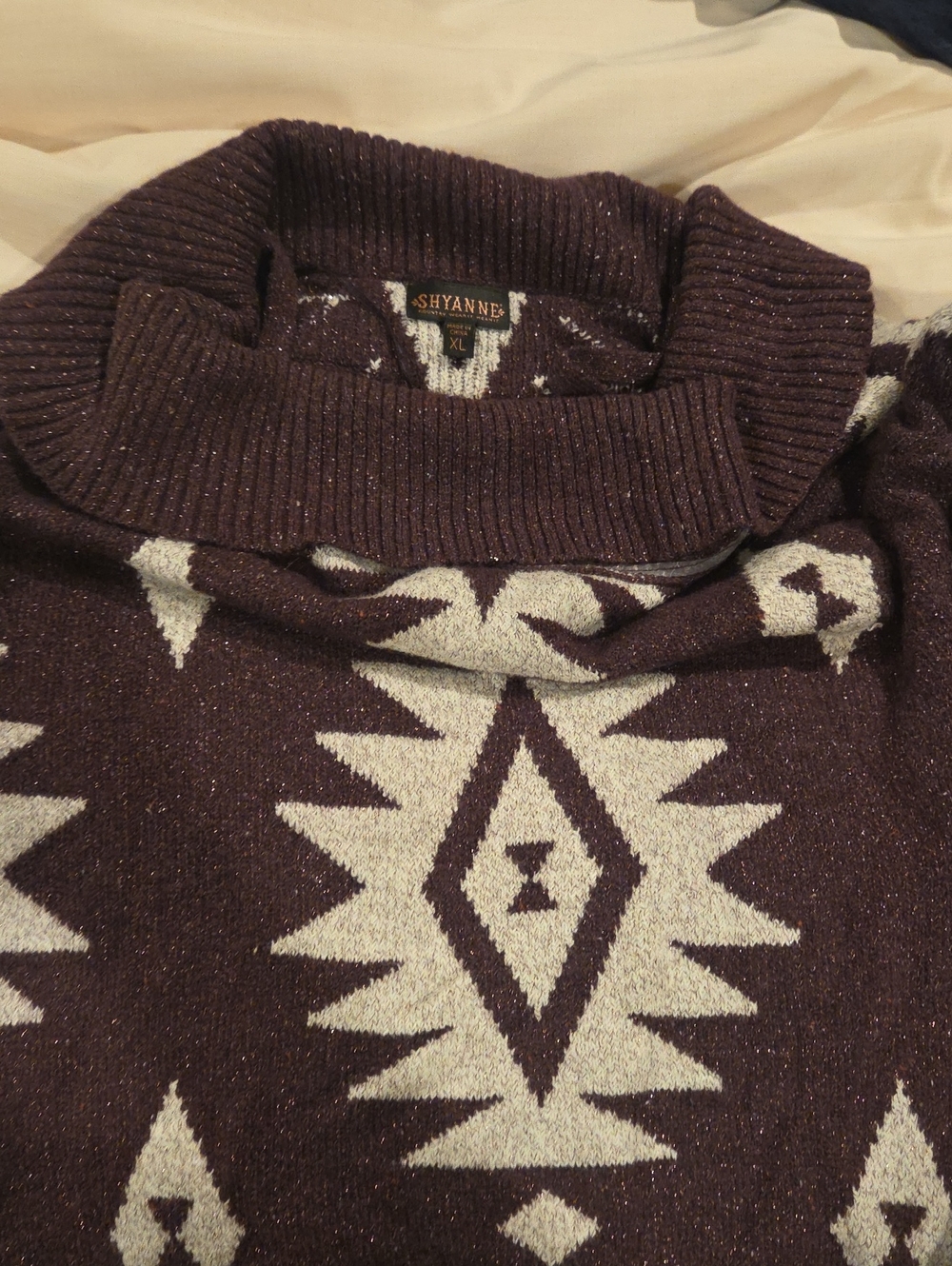 Shyanne Women's Maroon and GrayOff Shoulder Sweater with Geometric Pattern